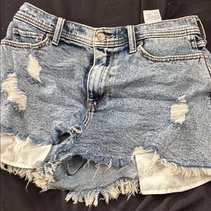 Hollister Blue Jean Shorts Distressed Frayed Hem